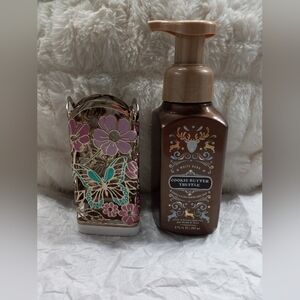 White Barn Cookie Butter Truffle Hand Soap - Brown with Floral Holder